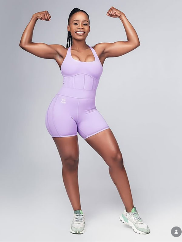 A composite image of Mint Athleisure’s signature collection featuring a black short-sleeve gym set, a fuchsia pink strappy set, a stone beige flow suit, and a bold red backless jumpsuit. Showcasing premium, inclusive fitness fashion for women in South Africa.